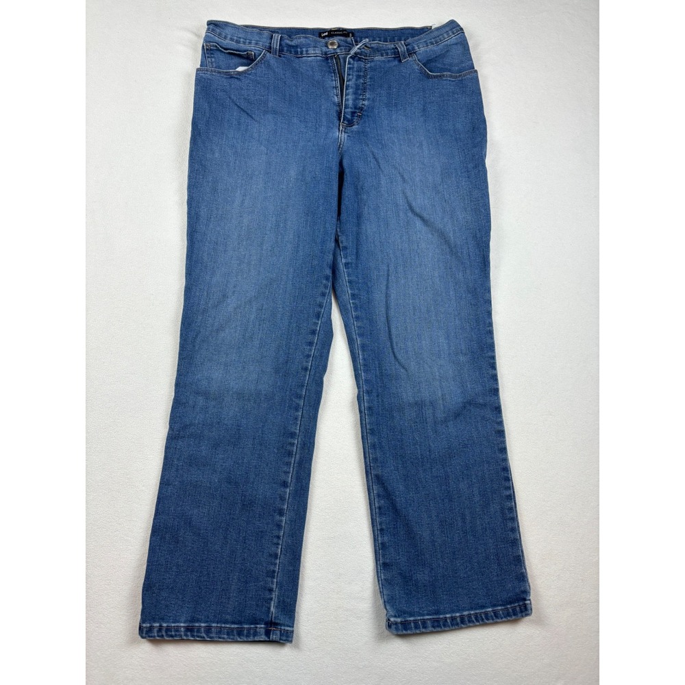Lee Classic Fit Straight Leg Jeans Womens 14 Petite Blue Medium Wash 340363E